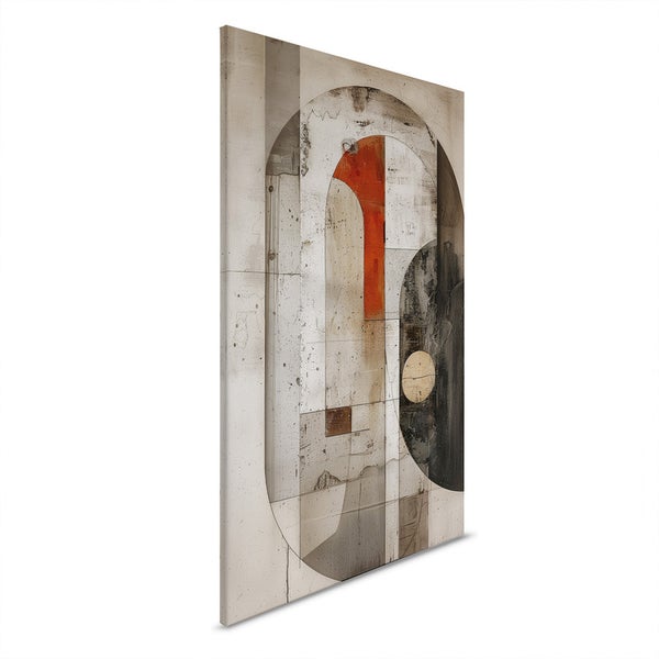 Abstraktes Wandbild mit geometrischen Formen in Beige, Schwarz und Rot