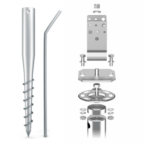 MAXERIO® 60 cm 2er U-Set TILT + 8 cm Pfostenträger für Schraubfundament Bodenhülse Erdanker Erdschraube Erdschraubenfundament Bodenanker Schraubanker Fundament für Spielturm Zaun Pfosten Pavillon