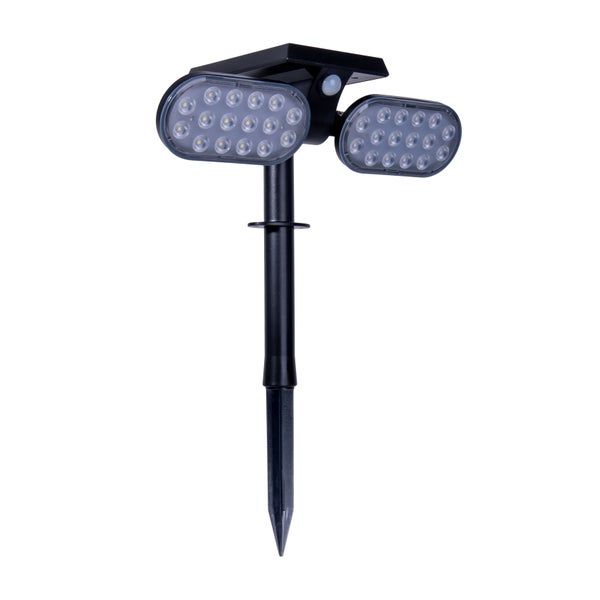 Solarleuchte mit zwei LED-Strahlern und Erdspieß