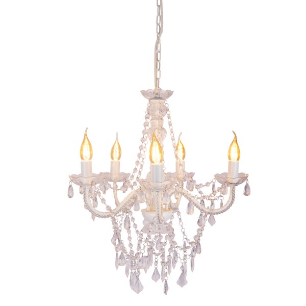 Kronleuchter mit fünf Leuchten und Kristallbehang