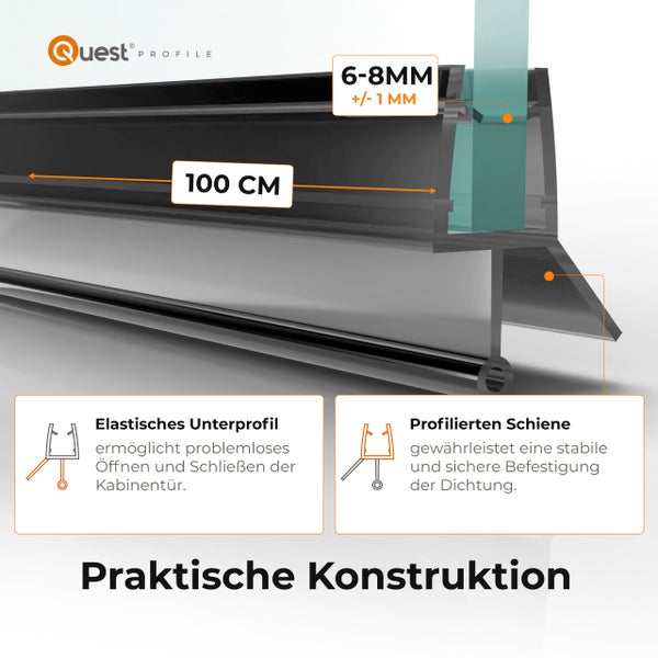 Quest Profile Dichtungsprofil mit den Maßen 100 cm Länge und 6 bis 8 mm Breite