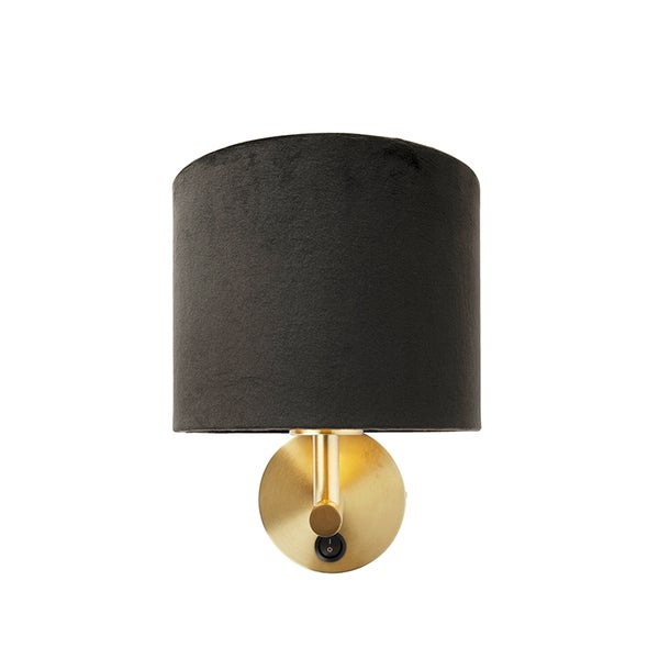 Klassische Wandleuchte Gold mit schwarzem Veloursschirm - Combi