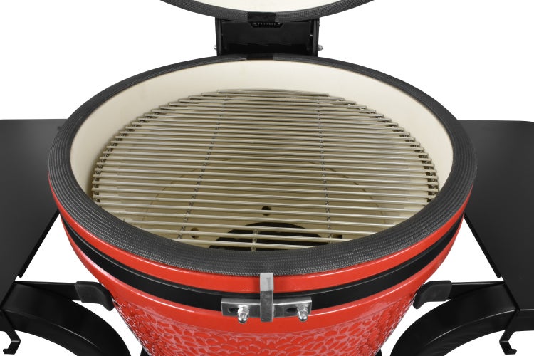 Kamado SE-22TR Grill mit Trolley Rot 56 cm Grilldurchmesser BBQ Keramik Holzkohlegrill Grill mit Holzkohle