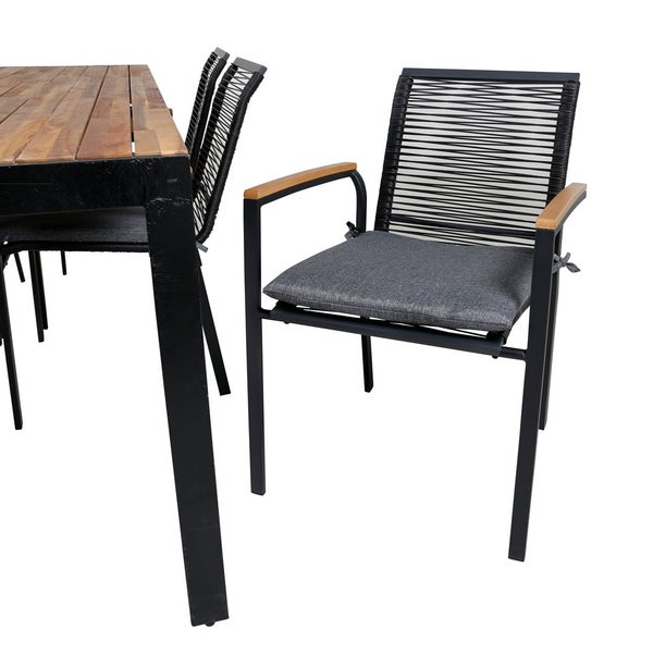 Bois Gartenset Tisch 90x205cm und 6 Stühle Dallas schwarz, natur. 90 X 205 X 76 cm