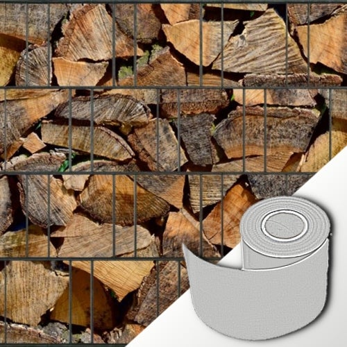 Gabione gefüllt mit Holz und Band