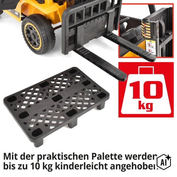 Hecht Kinder Elektro Gabelstapler mit Hebegabel und Kunststoffpalette für Kinder