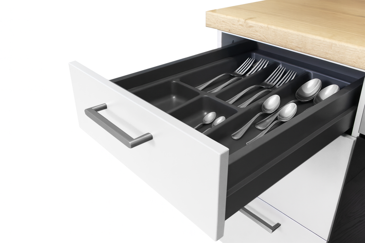 Küchenschublade mit Besteckeinsatz aus Kunststoff