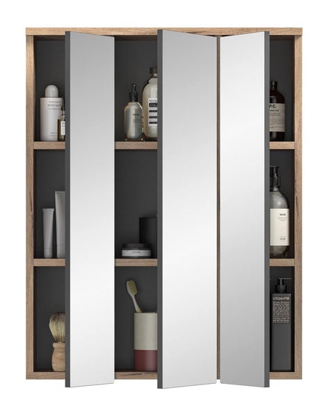 Mason Spiegelschrank Bad 3 Türen Eiche dekor. 60 X 18 X 77 cm