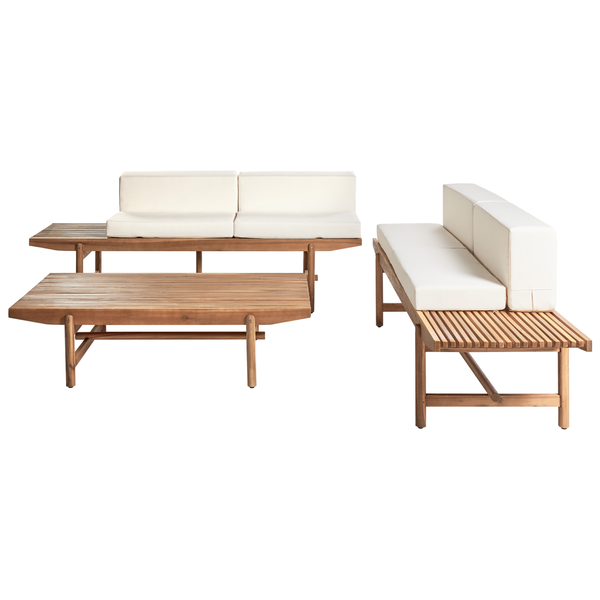 Lounge Set mit Tisch 4-Sitzer GIAVENO Akazienholz Cremeweiß