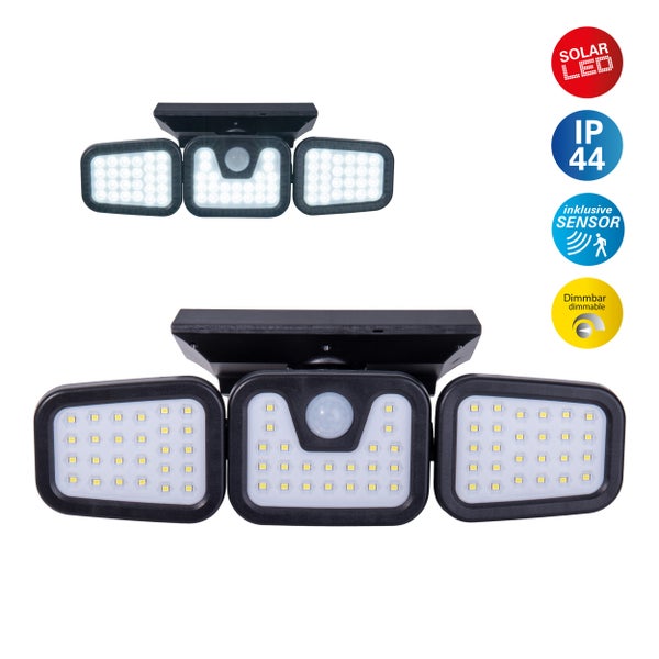 LED Solar Außenwandleuchte Pacita, Multifunktionsleuchte  Außenwandlampe aus  Kunststoff in Schwarz, 28,3 x 13,5 x ca. 11 cm