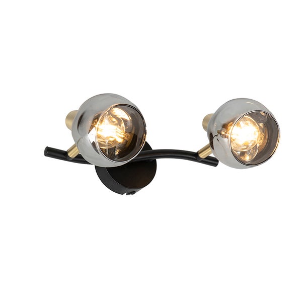 Art Deco Deckenleuchte schwarz mit Rauchglas 2-Licht - Vidro