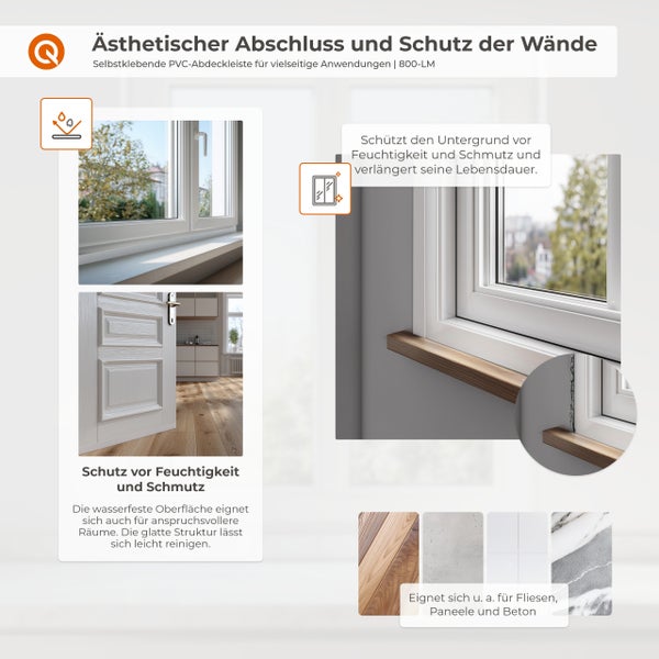 Selbstklebende PVC-Abdeckleiste zum Schutz von Wänden und für einen ästhetischen Abschluss, geeignet für Fliesen, Paneele und Beton