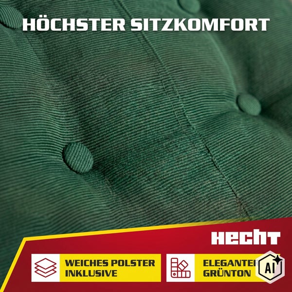 Detaillierte Ansicht eines weichen Polsterkissens in Kordoptik mit Knopfheftung von Hecht.