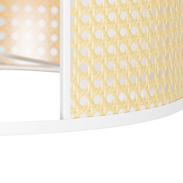 QAZQA - Retro Retro Stehlampe weiß mit Rattan 40 cm - Akira I Wohnzimmer I Schlafzimmer - Rund - LED geeignet E27