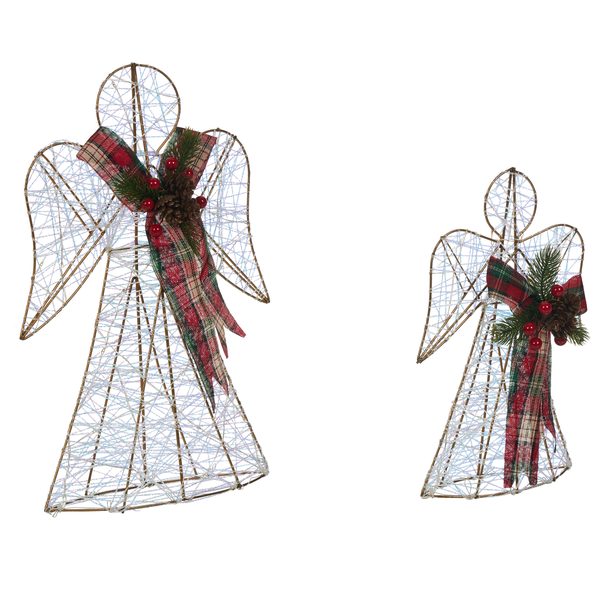 Zwei Engel aus Metalldraht als Weihnachtsdekoration mit Schleife