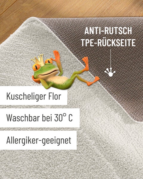 Badematte mit weichem Flor und rutschhemmender Rückseite. Waschbar bei 30 Grad und für Allergiker geeignet.
