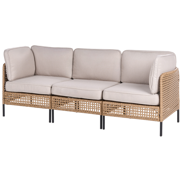 Dreisitzer Sofa mit Rattanrahmen und Polsterkissen