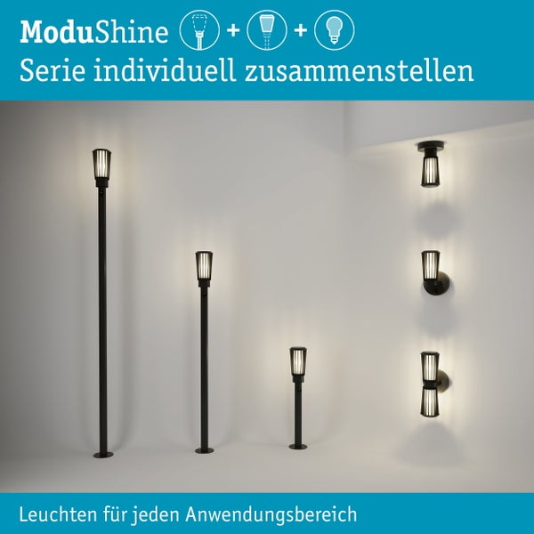 ModuShine Leuchtenserie mit verschiedenen Mast- und Wandleuchten für die individuelle Außenbeleuchtung.