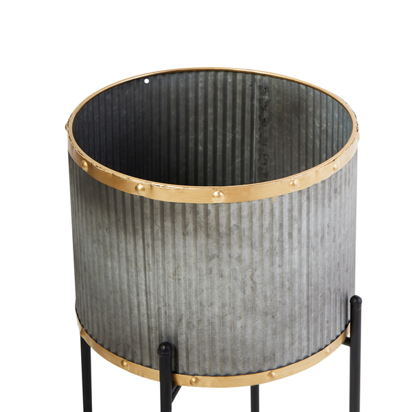 Blumentopf mit Beinen FEUILLE Metall 26 cm Grau