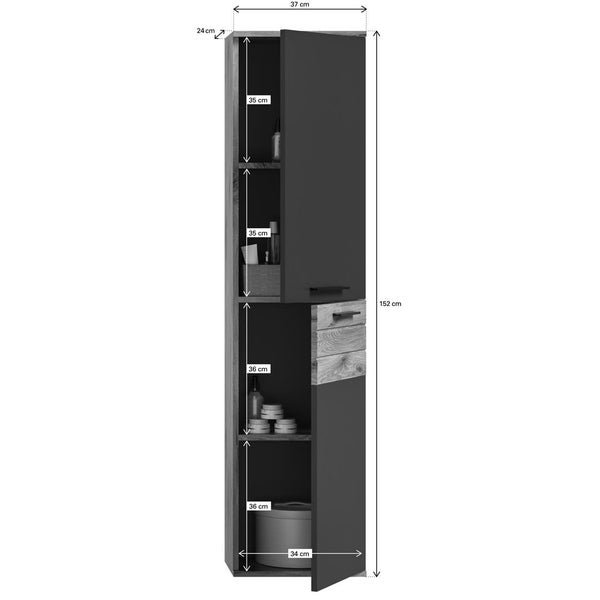 Mason Hochschrank Bad 2 Türen  grau,Eiche dekor. 37 X 24 X 152 cm