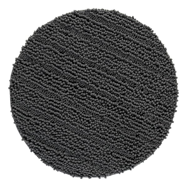 Runder dunkelgrauer Badteppich mit Chenille-Struktur und hohem Flor.