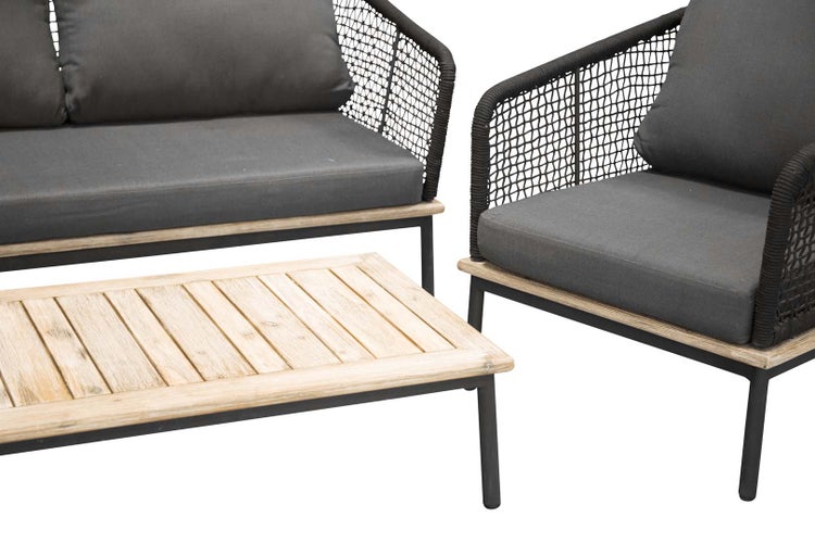 Andorra Lounge-Set 4 Teile schwarz,natur. 60 X 90 X 27 cm
