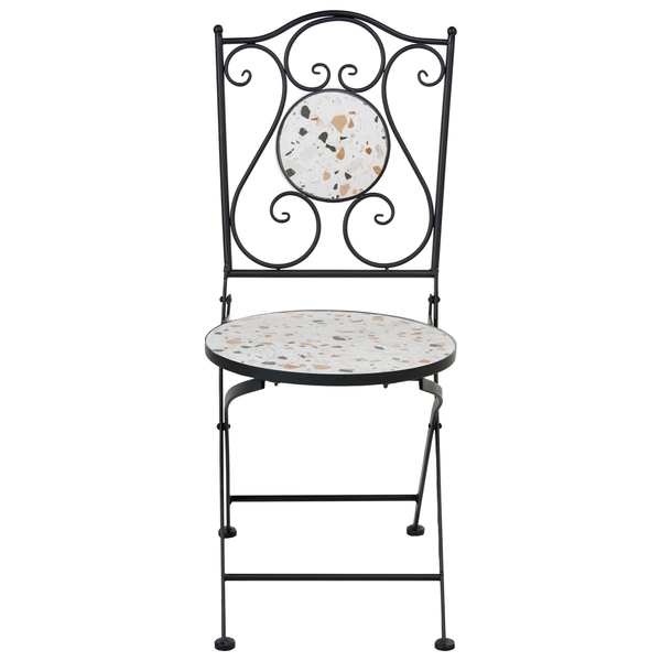 Gartenstuhl aus Metall mit Terrazzo-Sitzfläche und Rückenlehne