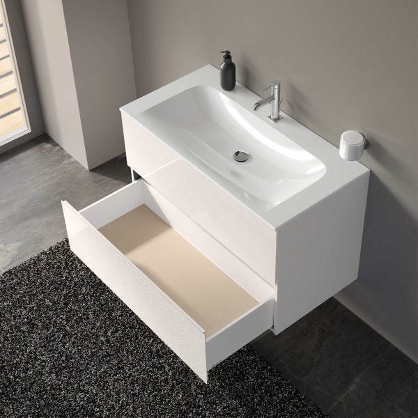 KEUCO Emma Badmöbel-Set 100 cm 2-teilig, mit Waschtisch und Unterbau