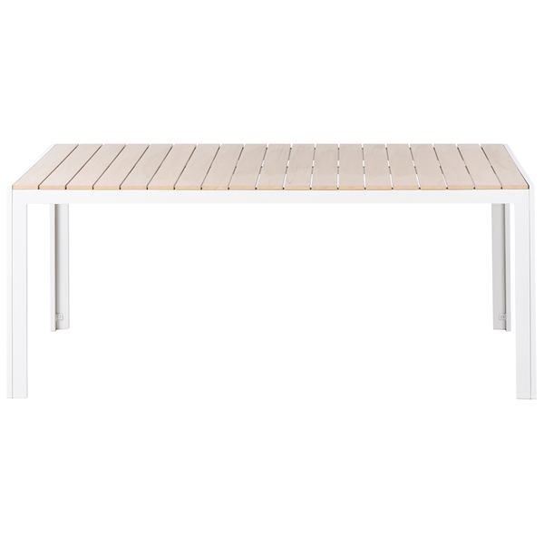 Gartentisch mit Holzplatten und Metallgestell