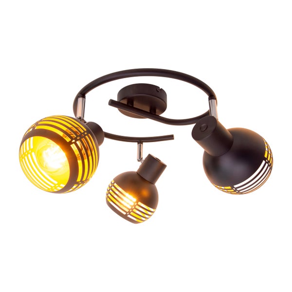 3er Wand- und Deckenrondell Spot CASCO aus Metall in Schwarz, und Gold, mit E27-Fassung,  Øca. 48 cm. Stilvolle Beleuchtung für Wohnzimmer, Esszimmer oder Küche.