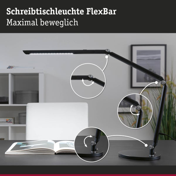 Schreibtischleuchte FlexBar mit Verstellmöglichkeiten auf einem Tisch