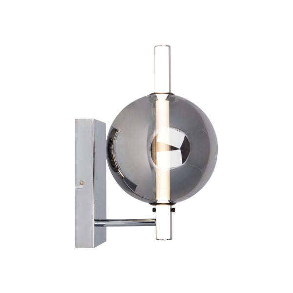 LED Wandleuchte NOVA chrom aus Metall und Rauchglas, mit integrierter LED, 31,3 cm hoch