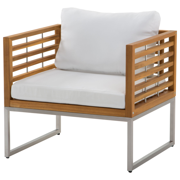 Garten Sessel aus Holz mit Kissen und Metallgestell