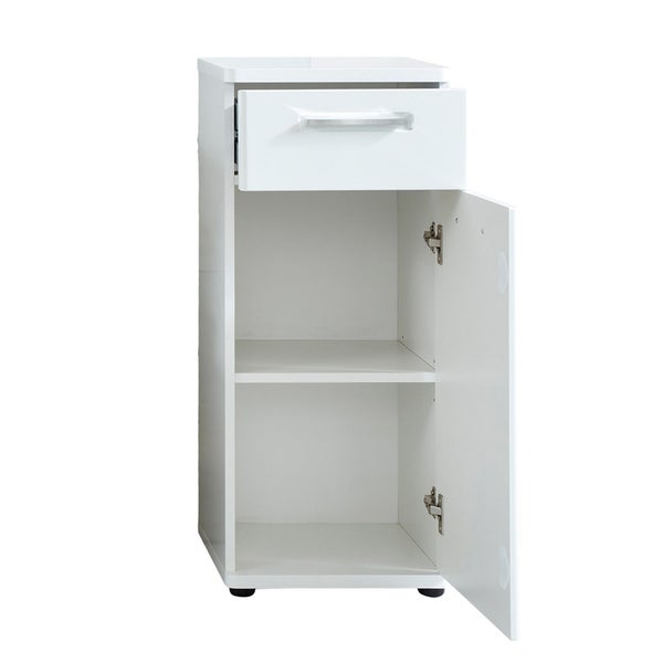 Monte Bad Standtype Stauraum 1 Tür, 1 Schublade weiß, weiß Hochglanz. 37 X 34 X 87 cm