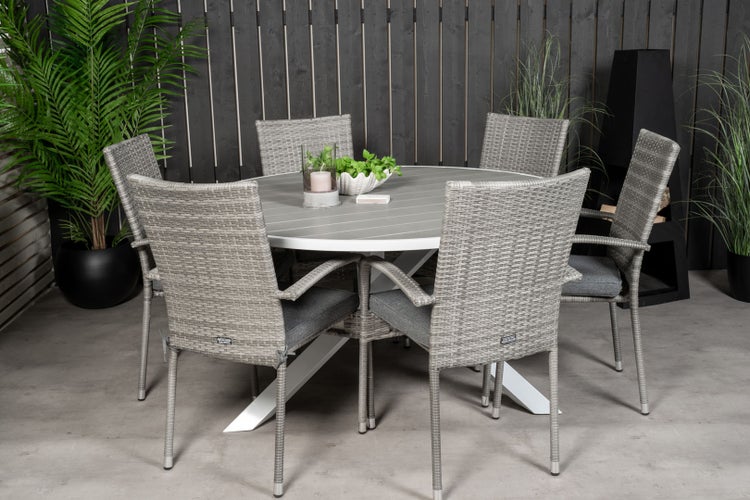 Parma Gartenset Tisch Ø140cm und 6 Stühle Anna grau. 140 X 140 X 73 cm