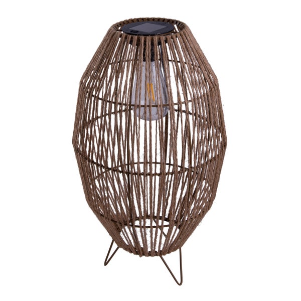 LED Solarleuchte Korbinian für Garten und Terrasse, Außendeko aus Metall, Kunststoff und Jute in natur, fest verbaute LEDs, Solar Lampe für den Garten 34 x 19,58 cm