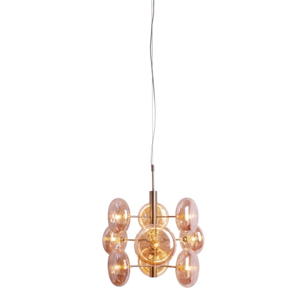 Pendelleuchte ORION   Ø ca. 53 cm, aus messingfarbenem Metall und Glas in amber, G9-Sockel, Beleuchtung für Wohnzimmer, Esszimmer oder Büro.