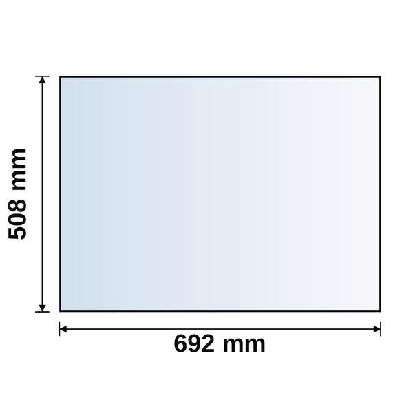 Rechteckige Scheibe mit den Maßen 692 Millimeter Breite und 508 Millimeter Höhe.
