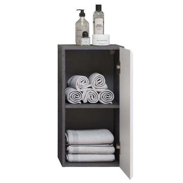 Riva B Badschrank Wandaufhang, 1 Tür, weiß Hochglanz, grau. 35 X 33 X 68 cm