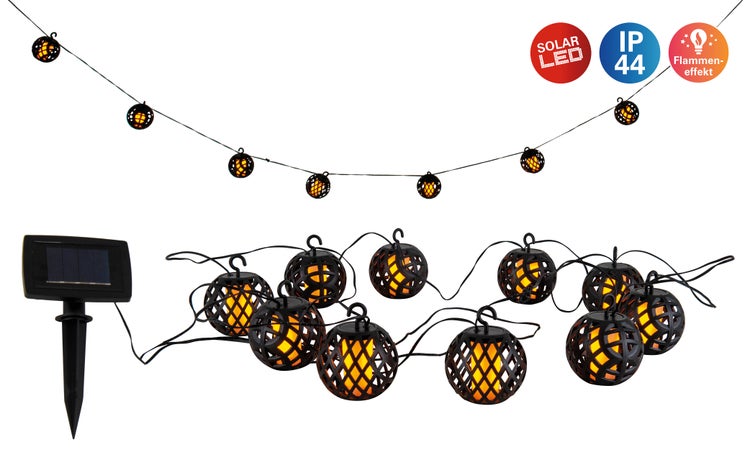 Solarbetriebene Lichterkette mit Flammeneffekt und IP44 Schutzart