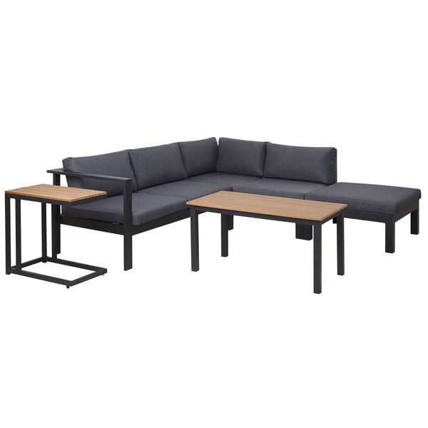 Garten Ecksofa mit Tisch 5-Sitzer MESSINA linksseitig Metall Schwarz