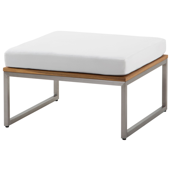 Gartenhocker mit Edelstahlgestell, Holzplatte und Polster