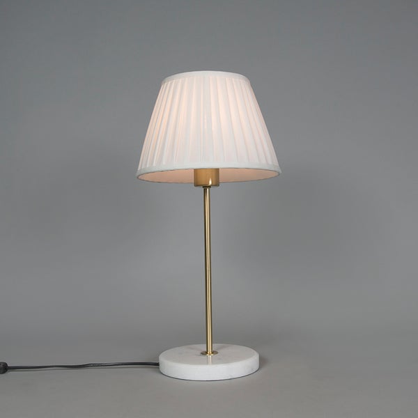 Retro Tischlampe Messing mit Plissee Schirm Creme 25 cm - Kaso