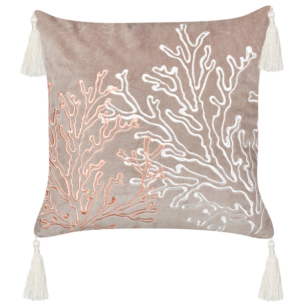 Dekokissen MAZZAELLA Samtstoff 45 x 45 cm Taupe Pflanzenmuster