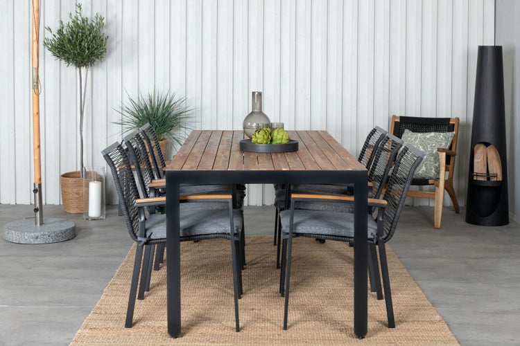 Bois Gartenset Tisch 90x205cm und 6 Stühle Dallas schwarz, natur. 90 X 205 X 76 cm