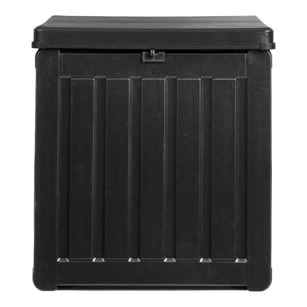 Garten-Aufbewahrungsbox aus Kunststoff in Anthrazit mit vertikalem Dekor und abschließbarem Deckel