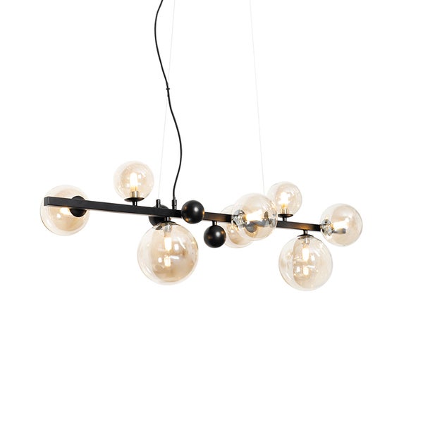 Art Deco Hängelampe schwarz mit braunem Glas 8 Lichter - David
