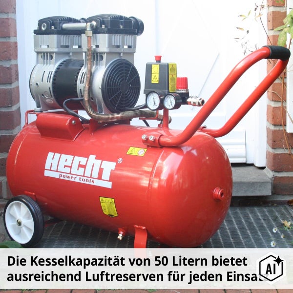 Hecht Kompressor mit 50 Liter Kessel und Fahrgestell
