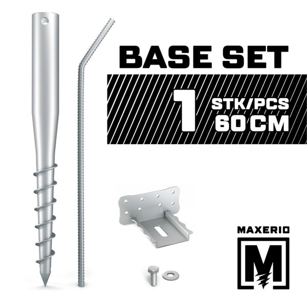 MAXERIO® 60 cm 1er Base-Set + Konsole Schraubfundament Bodenhülse Erdanker Erdschraube Einschraubhülse Erdschraubenfundament Bodenanker Schraubanker Fundament für Gartenhaus Terrasse Sauna Gewächshaus