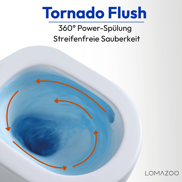 Tornado Flush WC Spülsystem mit 360 Grad Power Spülung für streifenfreie Sauberkeit, Lomazoo Logo